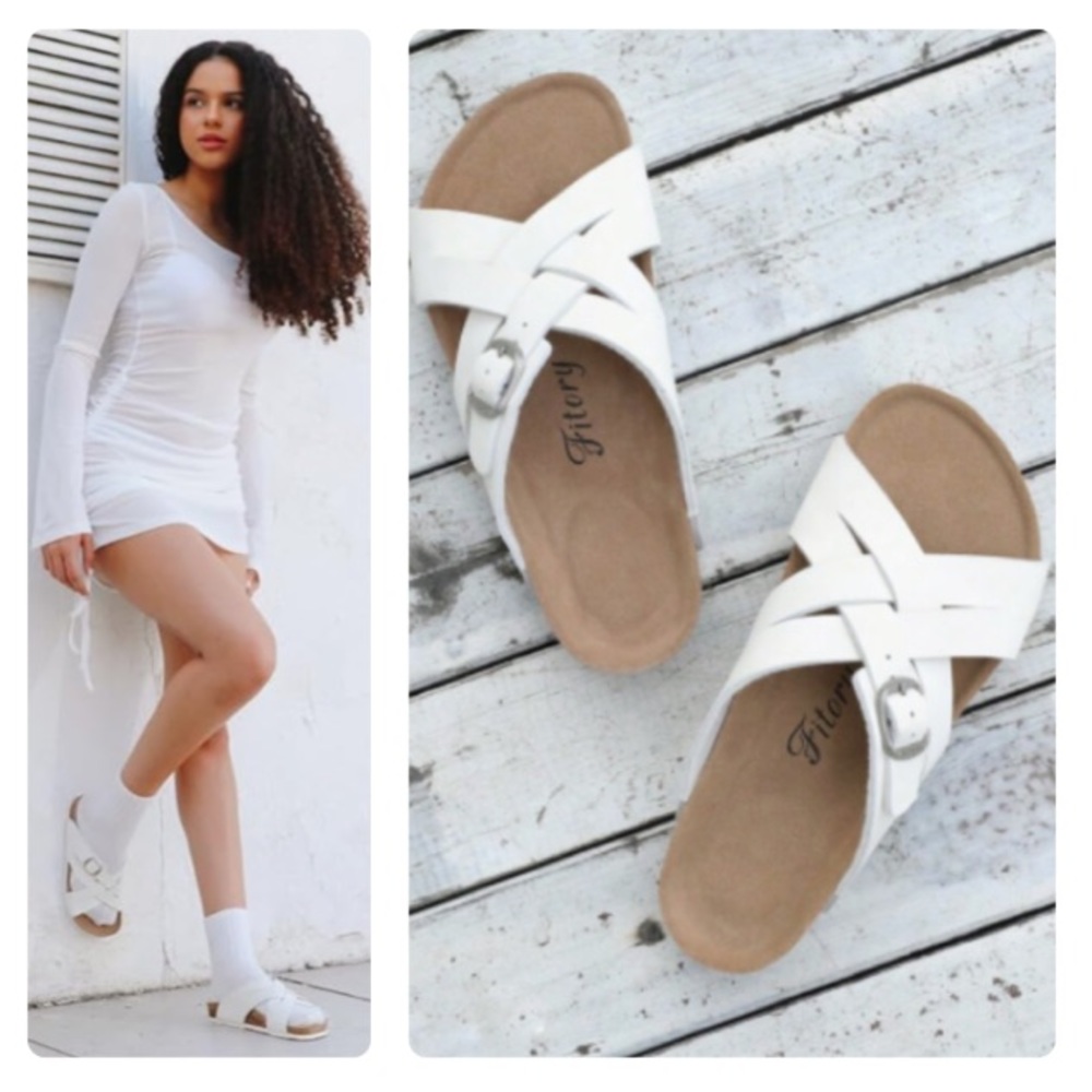NEW!  FITORY Women's Cork Footbed Slide Open-Toe Sandals with Arch Support